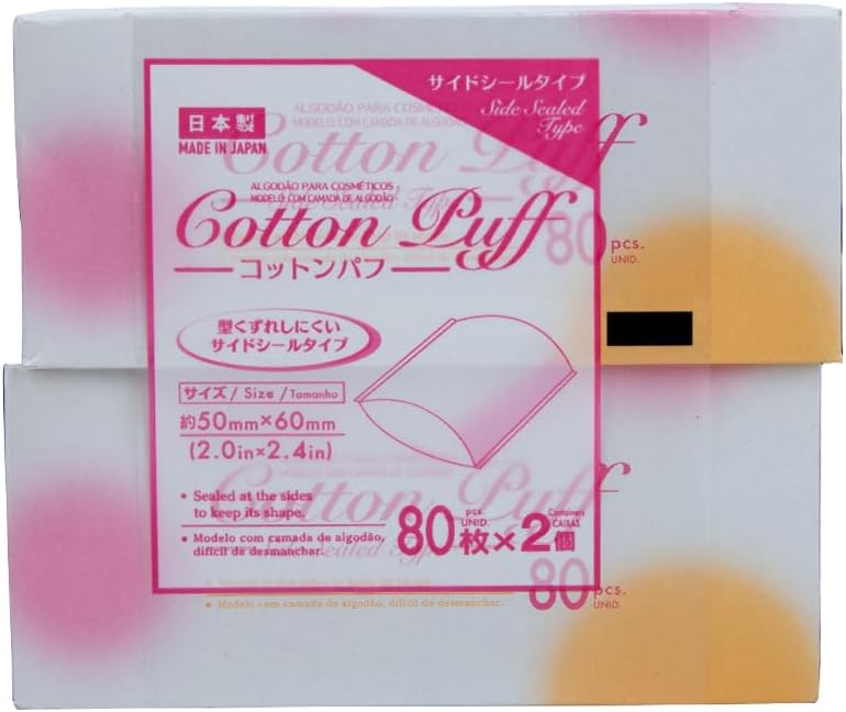 Daiso Side-Sealed Cotton Puffs - Premium 100% Cotton Face Pads for Skincare & Makeup Removal - 80 Count (Pack of 2, 160 Total Pieces) - Image 1